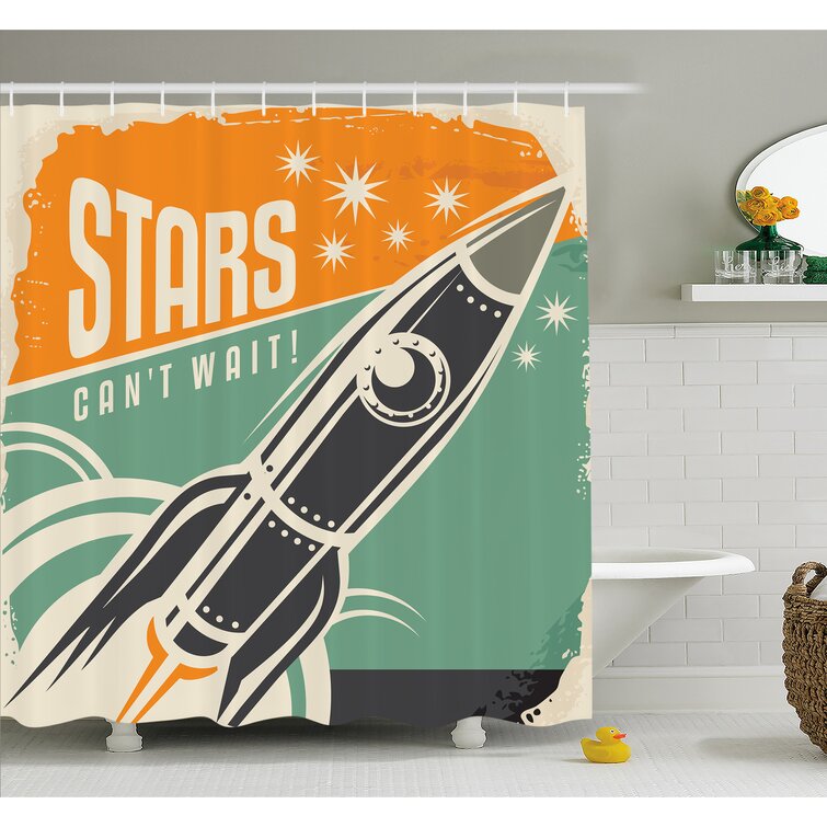 Ambesonne Stars Can't Wait Retro Advertisement with Rocket Figure